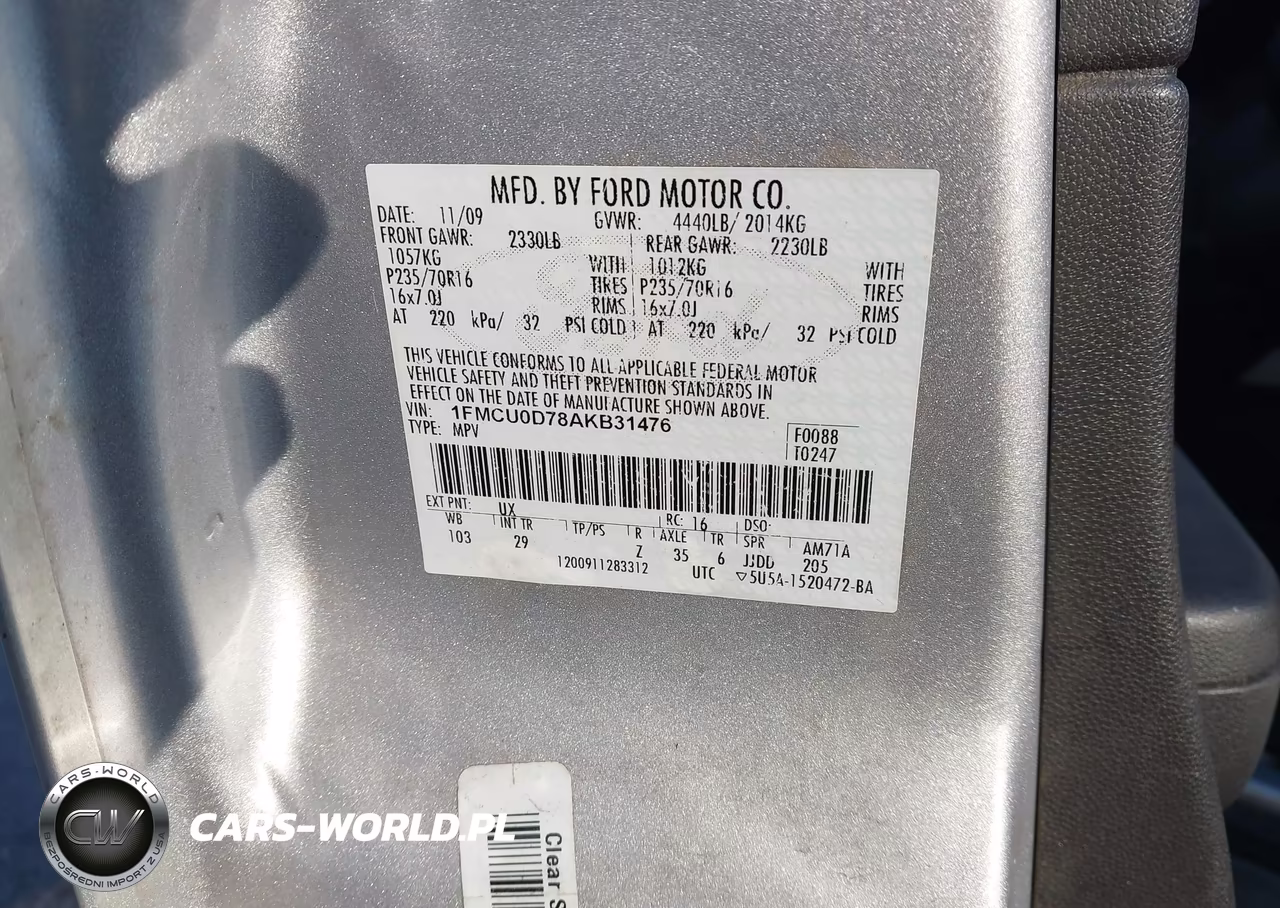 2010 Ford Escape Xlt VIN:1FMCU0D78AKB31476 - 9