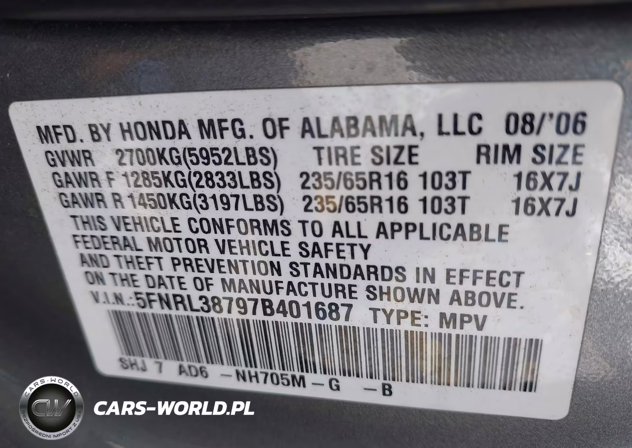 2007 Honda Odyssey Ex-L VIN:5FNRL38797B401687 - 9