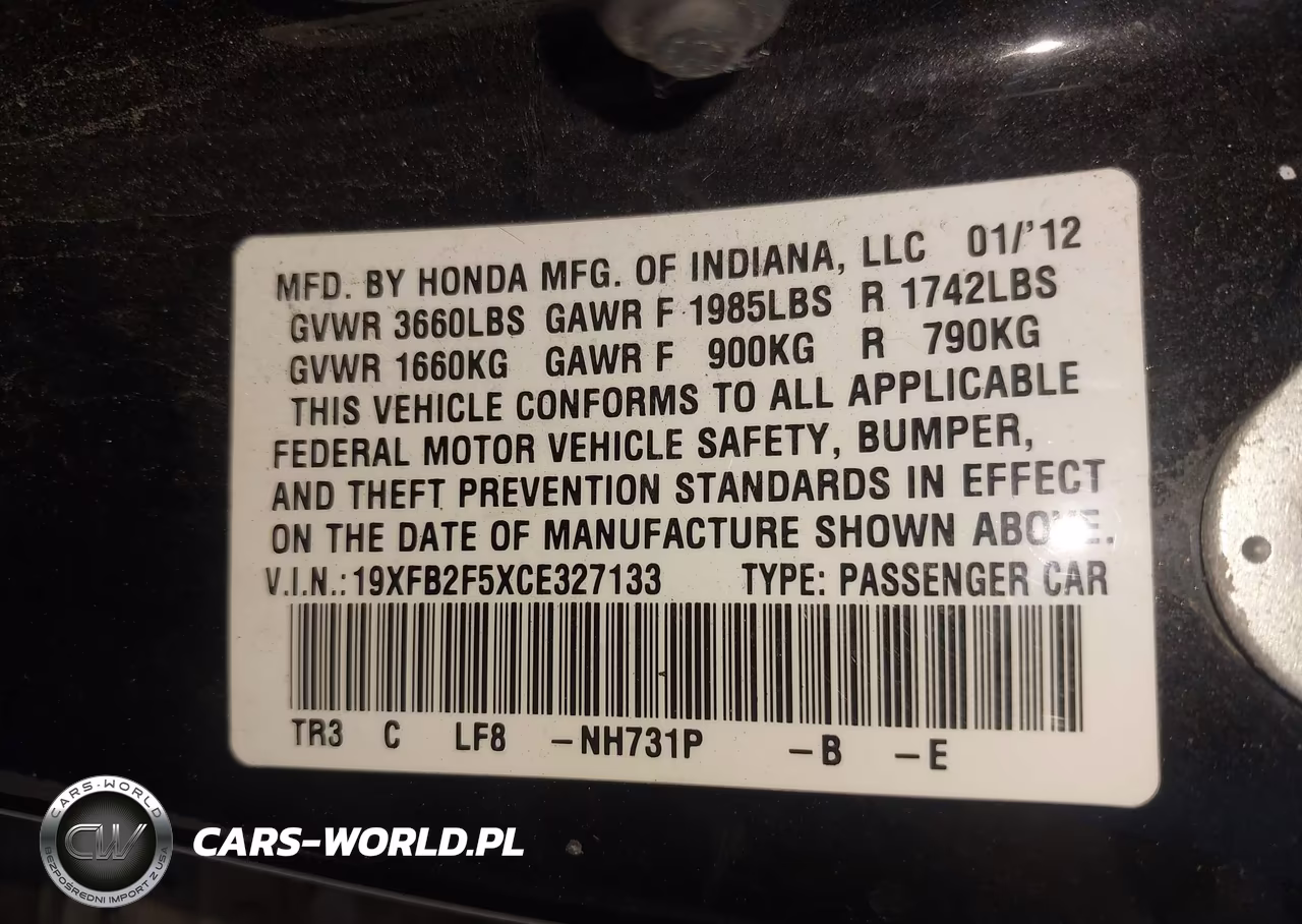 2012 Honda Civic Lx VIN:19XFB2F5XCE327133 - 9