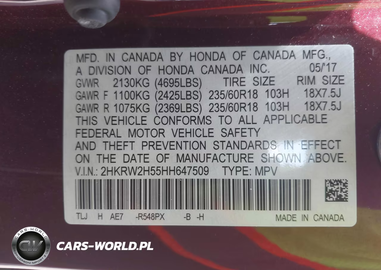 2017 Honda Cr-V Ex VIN:2HKRW2H55HH647509 - 9