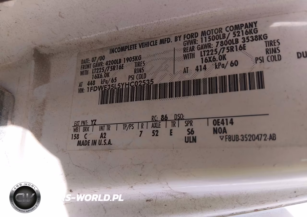 2000 Ford E-350 Cutaway Standard VIN:1FDWE35L5YHC02535 - 8