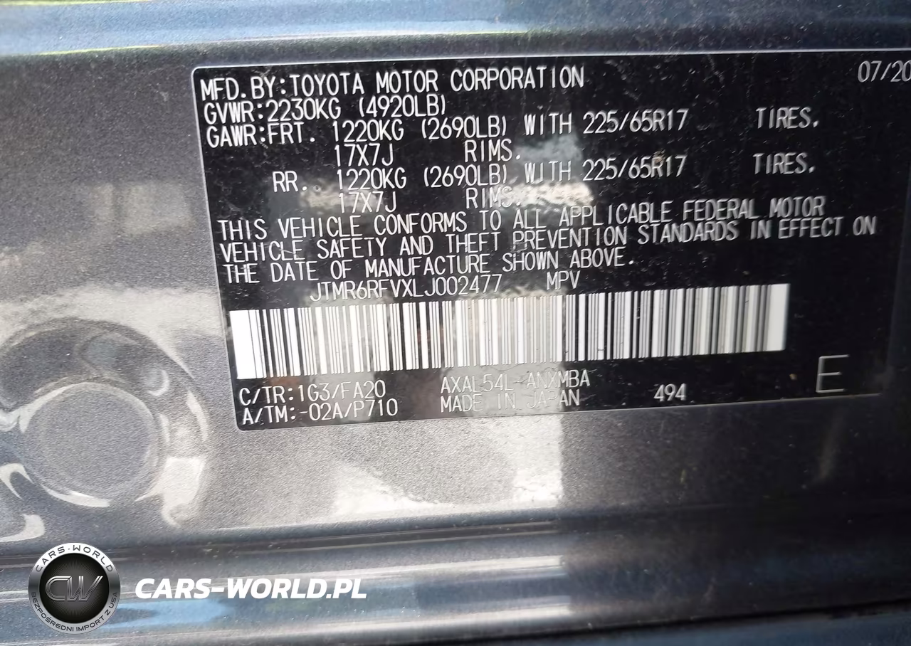 2020 Toyota Rav4 Hybrid Xle VIN:JTMR6RFVXLJ002477 - 9