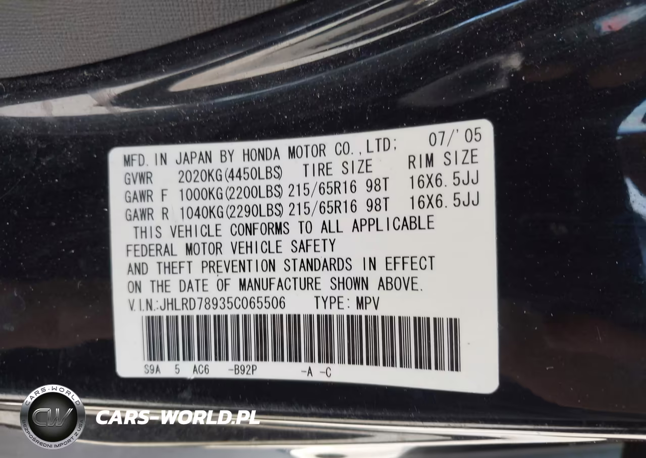 2005 Honda Cr-V Se VIN:JHLRD78935C065506 - 9
