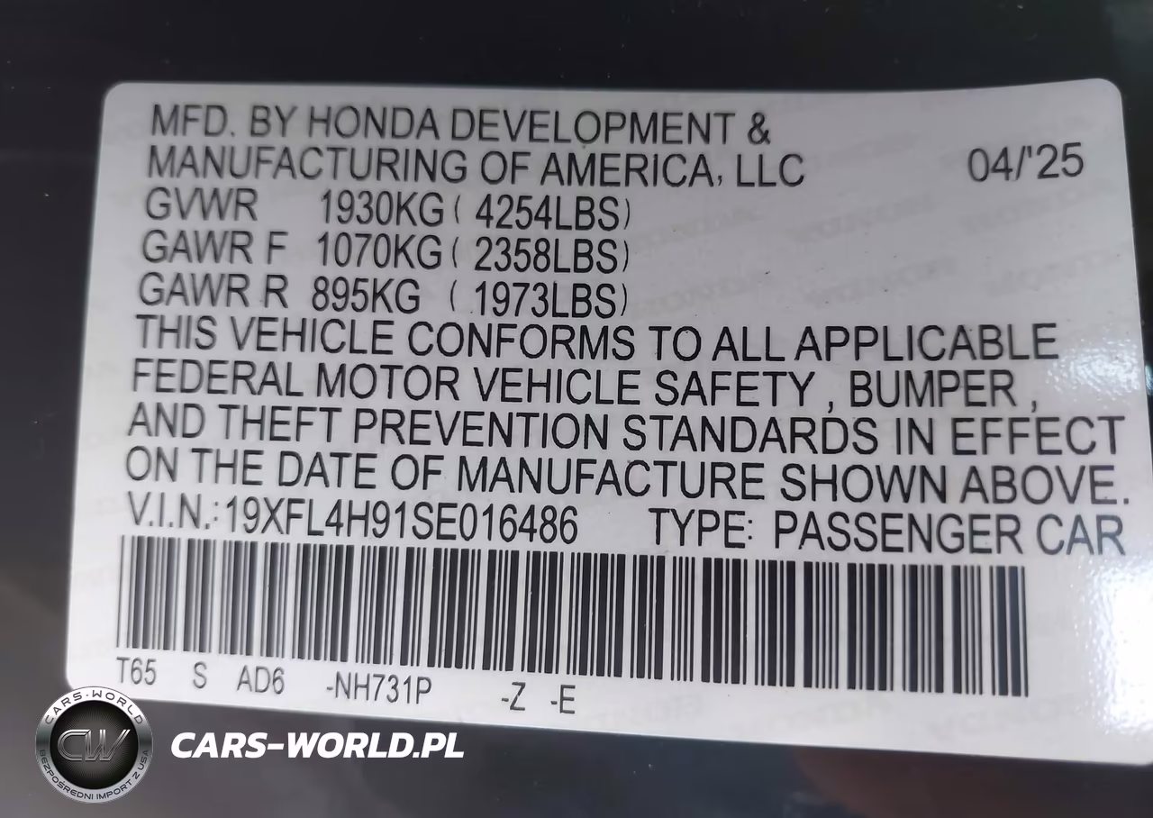 2025 Honda Civic Hybrid Sport Touring VIN:19XFL4H91SE016486 - 9