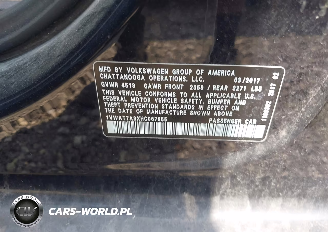 2017 Volkswagen Passat 1.8T S VIN:1VWAT7A3XHC067855 - 9