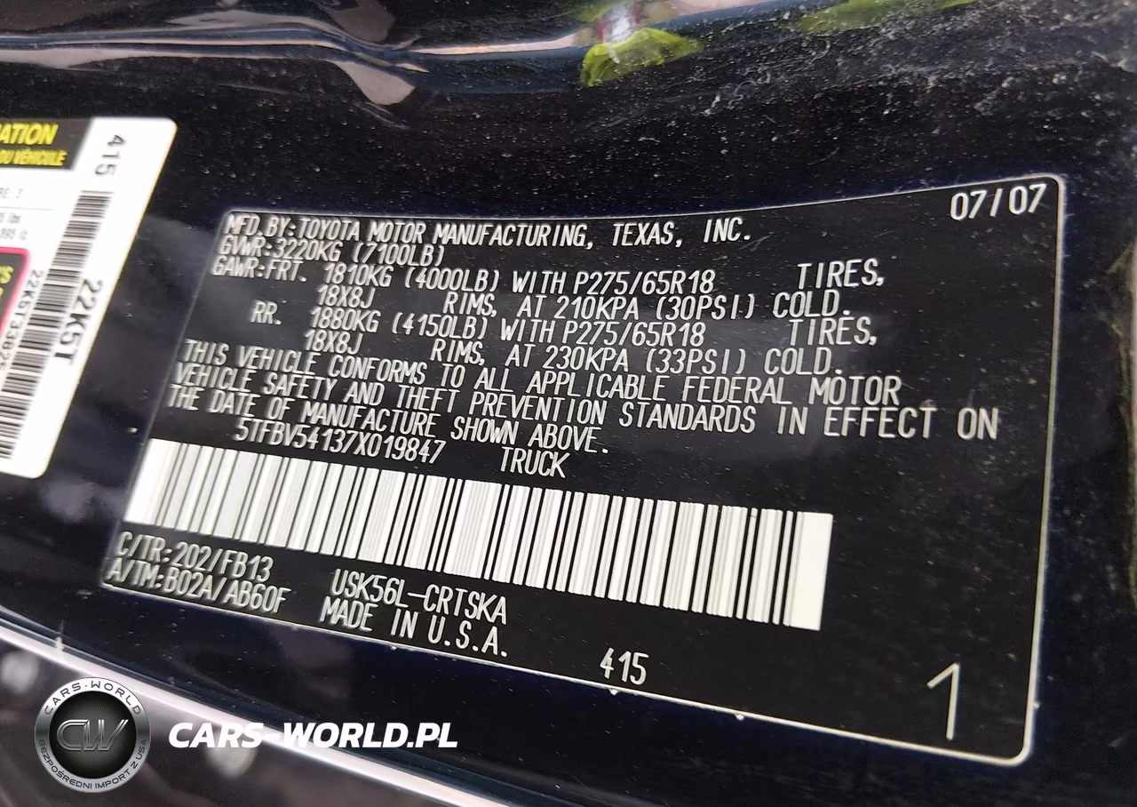 2007 Toyota Tundra Sr5 5.7L V8 VIN:5TFBV54137X019847 - 9
