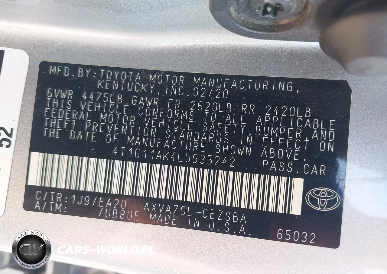 2020 Toyota Camry Se VIN:4T1G11AK4LU935242 - 9