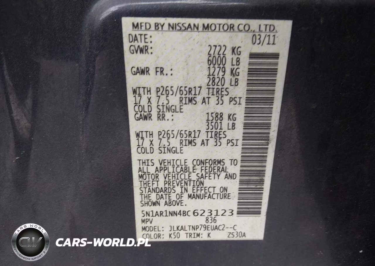 2011 Nissan Pathfinder Sv VIN:5N1AR1NN4BC623123 - 9