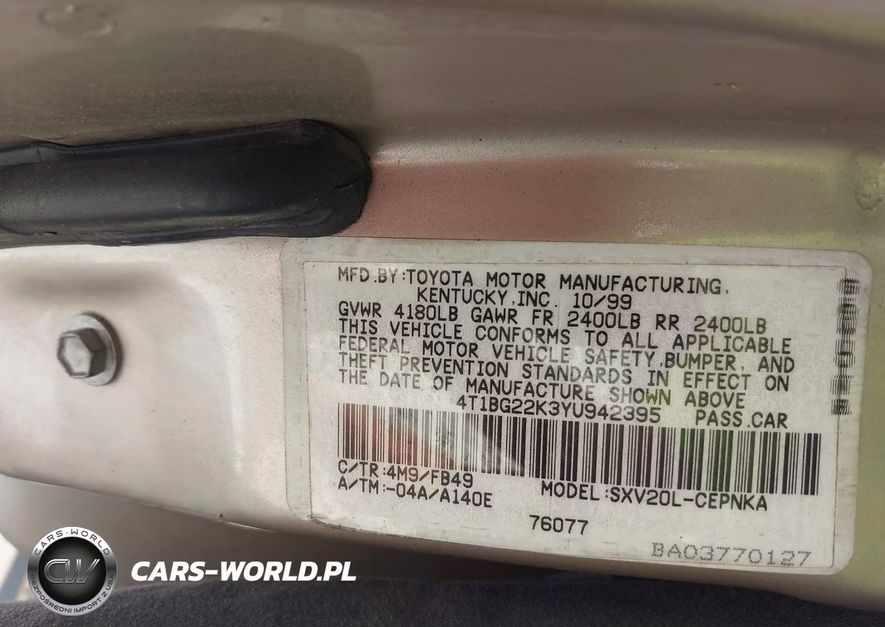 2000 Toyota Camry Le VIN:4T1BG22K3YU942395 - 9