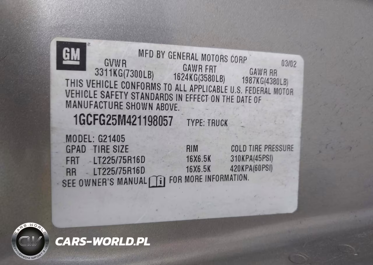 2002 Chevrolet Express VIN:1GCFG25M421198057 - 9
