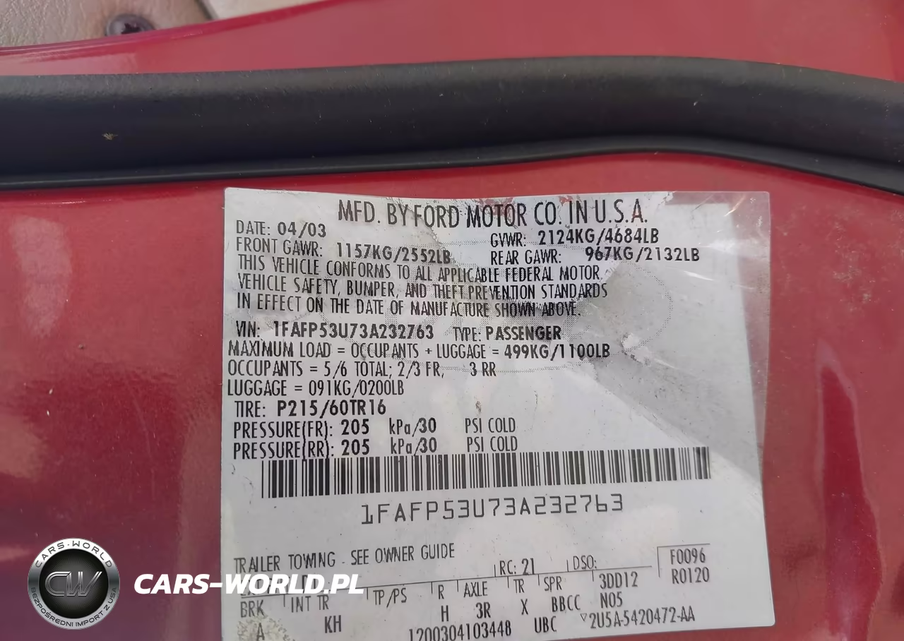 2003 Ford Taurus Se VIN:1FAFP53U73A232763 - 9