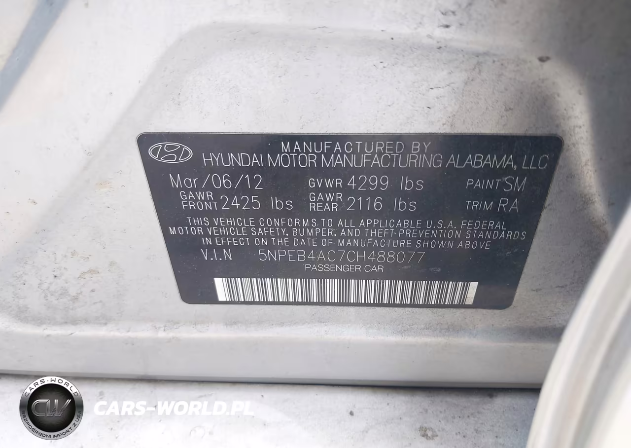2012 Hyundai Sonata Gls VIN:5NPEB4AC7CH488077 - 9
