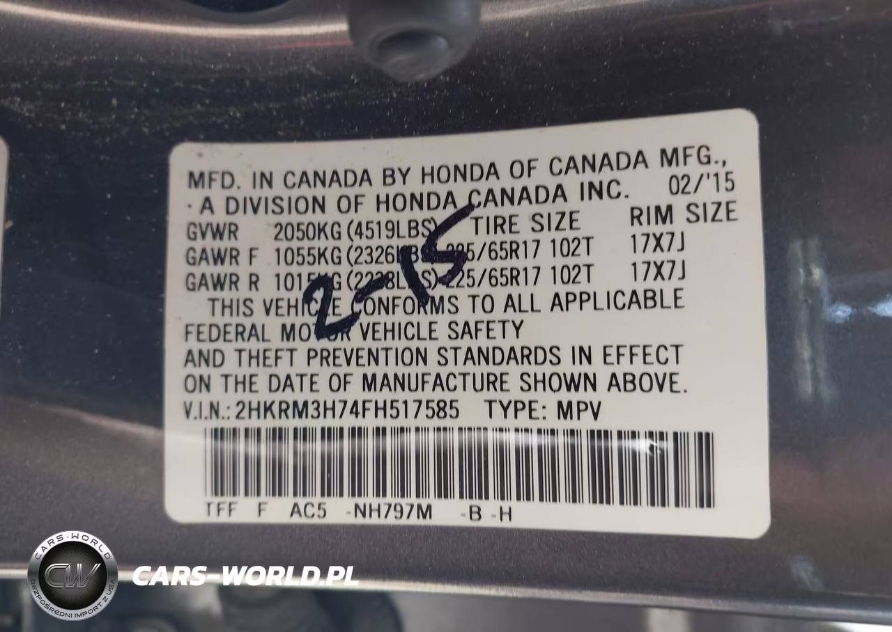2015 Honda Cr-V Ex-L VIN:2HKRM3H74FH517585 - 9