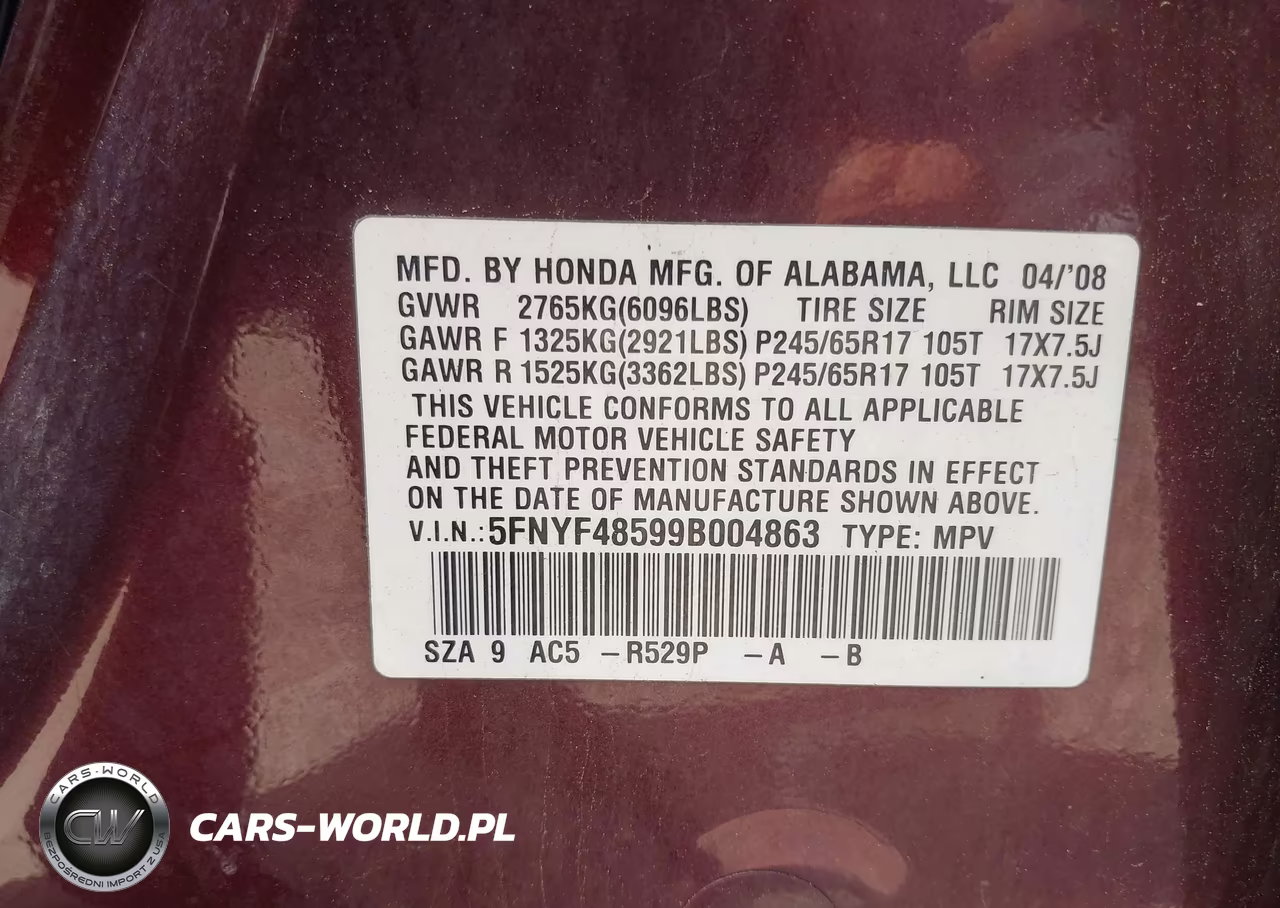 2009 Honda Pilot Ex-L VIN:5FNYF48599B004863 - 9