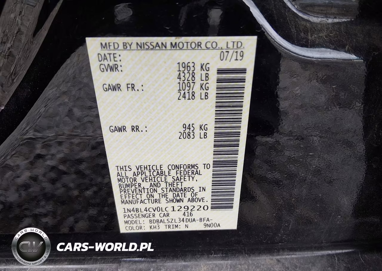 2020 Nissan Altima Sr Fwd VIN:1N4BL4CV0LC129220 - 9