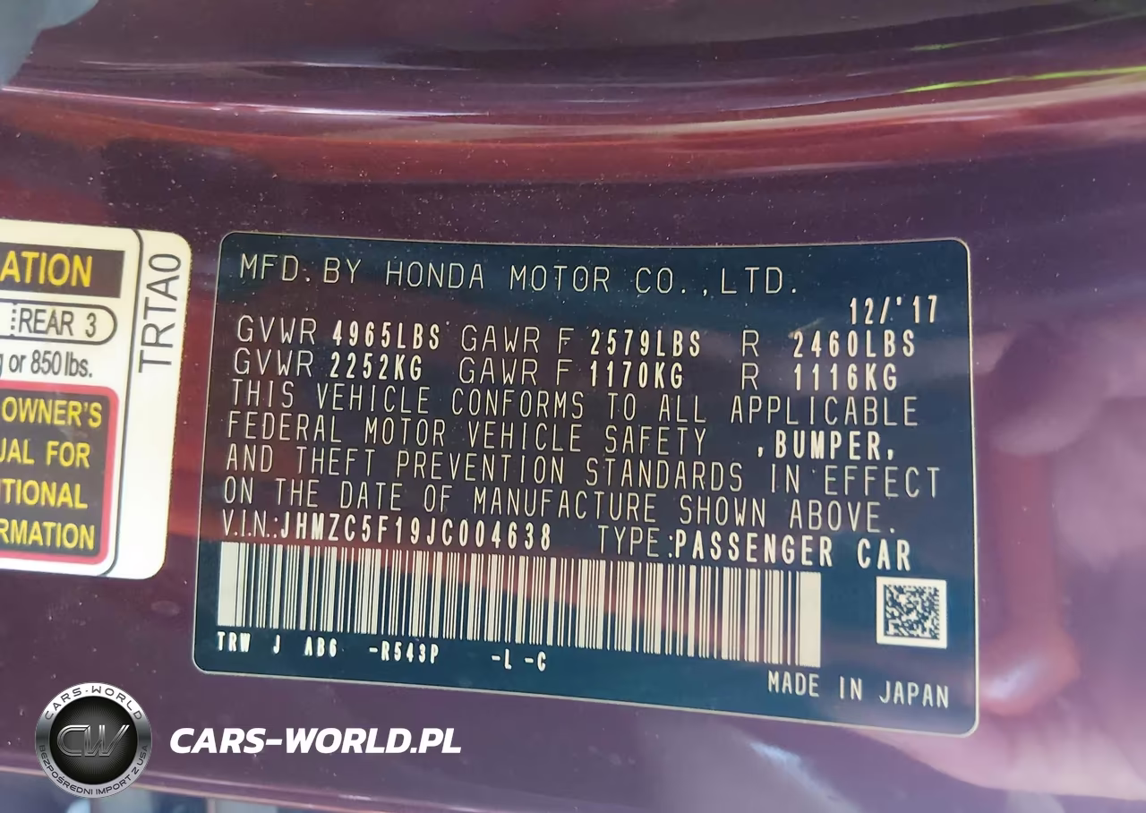 2018 Honda Clarity Plug-In Hybrid VIN:JHMZC5F19JC004638 - 9