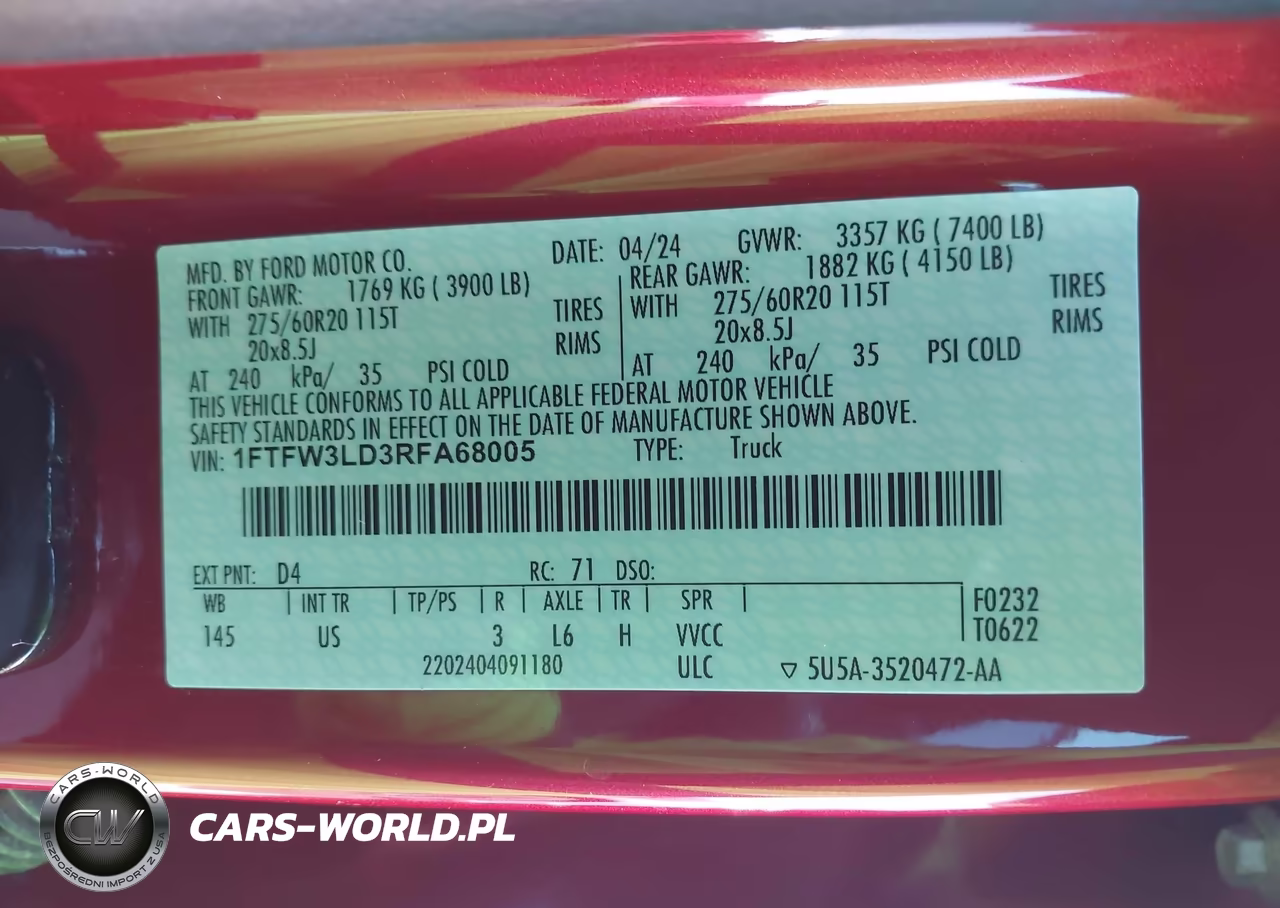 2024 Ford F-150 Xlt VIN:1FTFW3LD3RFA68005 - 9