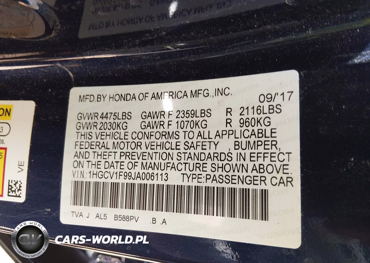 2018 Honda Accord Touring VIN:1HGCV1F99JA006113 - 9