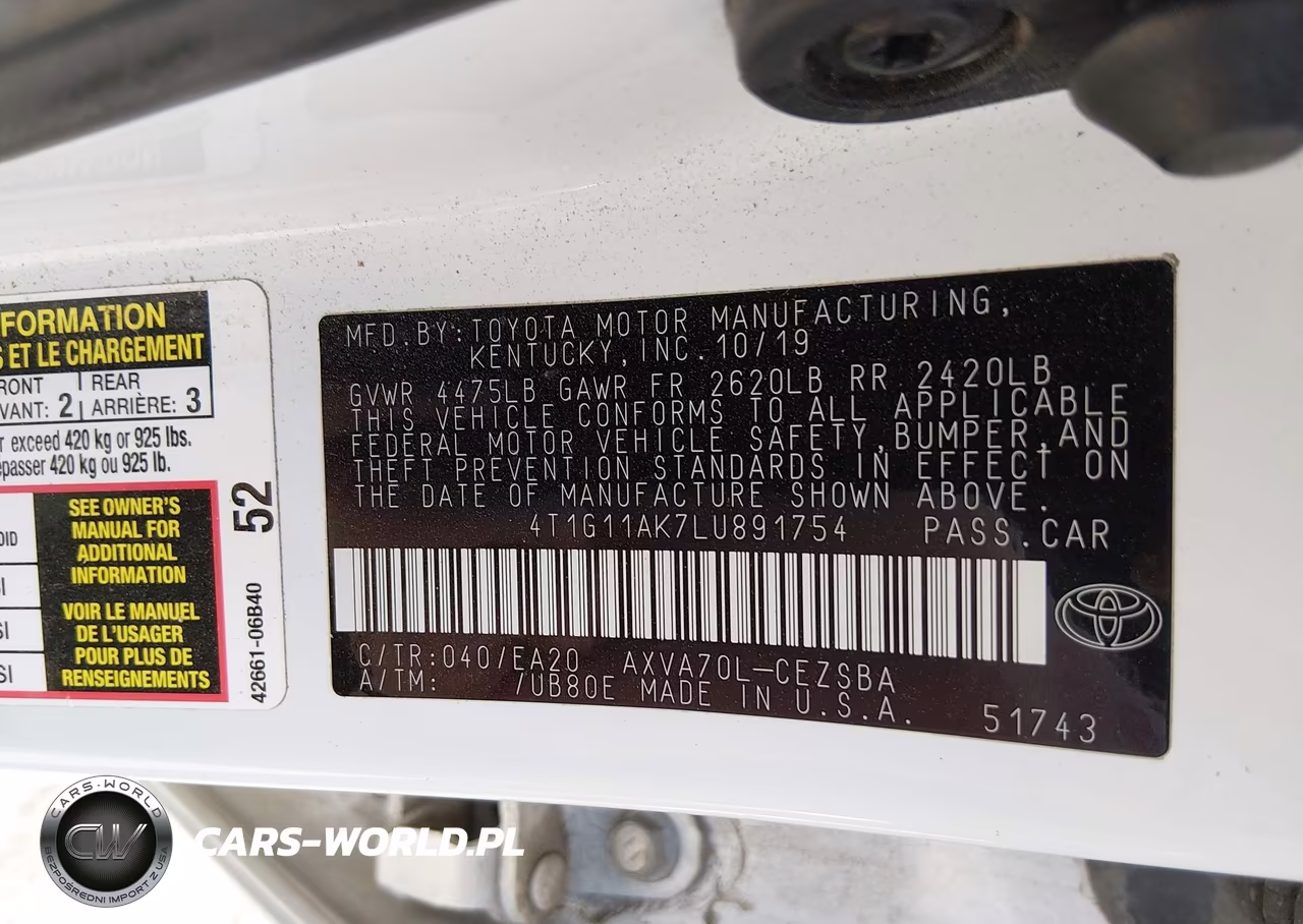 2020 Toyota Camry Se VIN:4T1G11AK7LU891754 - 9