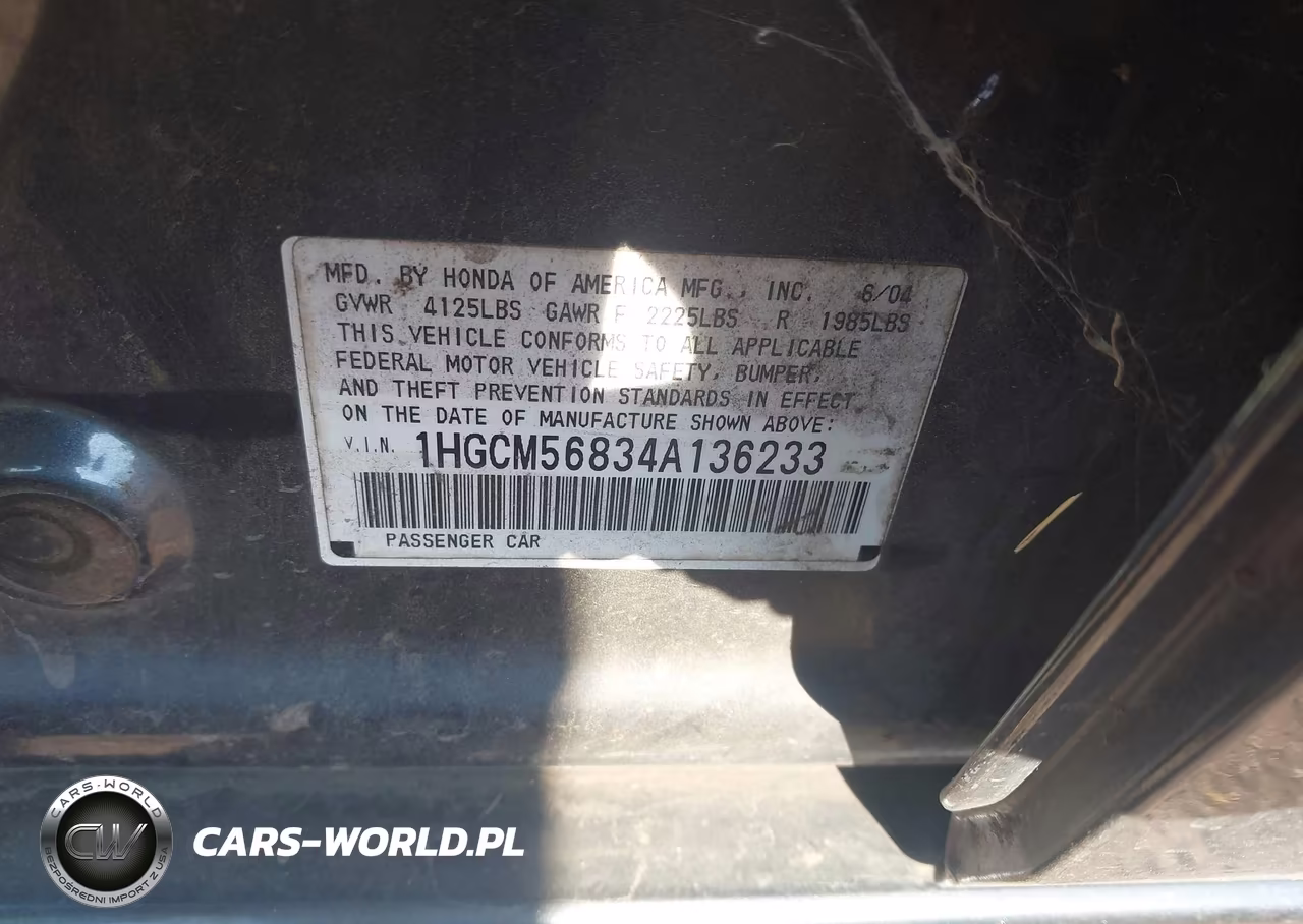 2004 Honda Accord 2.4 Ex VIN:1HGCM56834A136233 - 9