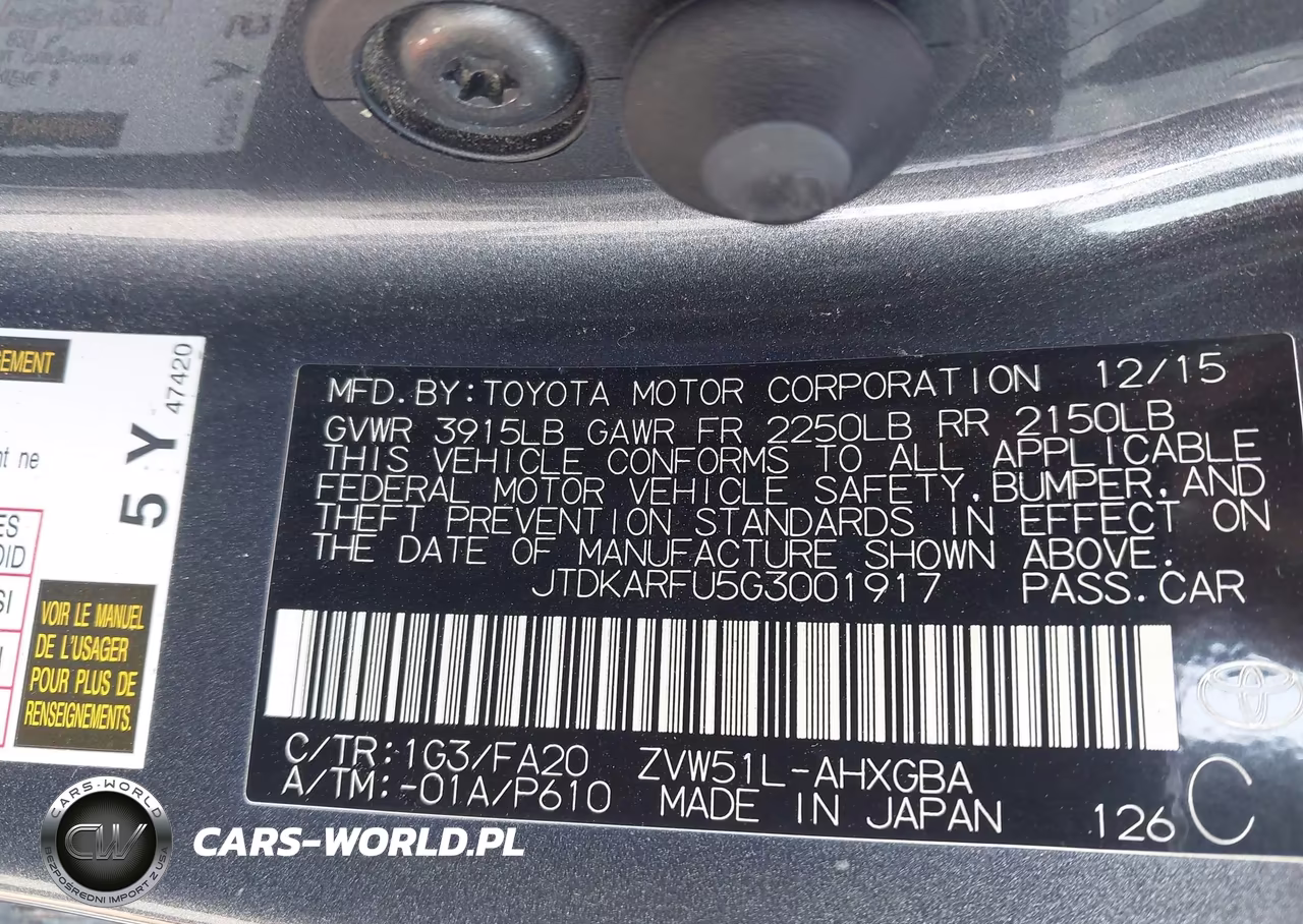 2016 Toyota Prius Three VIN:JTDKARFU5G3001917 - 9