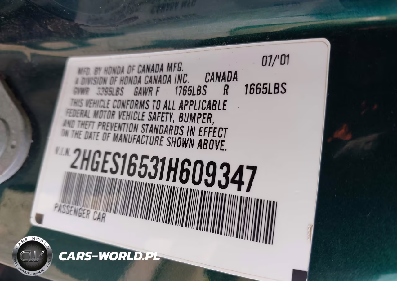 2001 Honda Civic Lx VIN:2HGES16531H609347 - 9