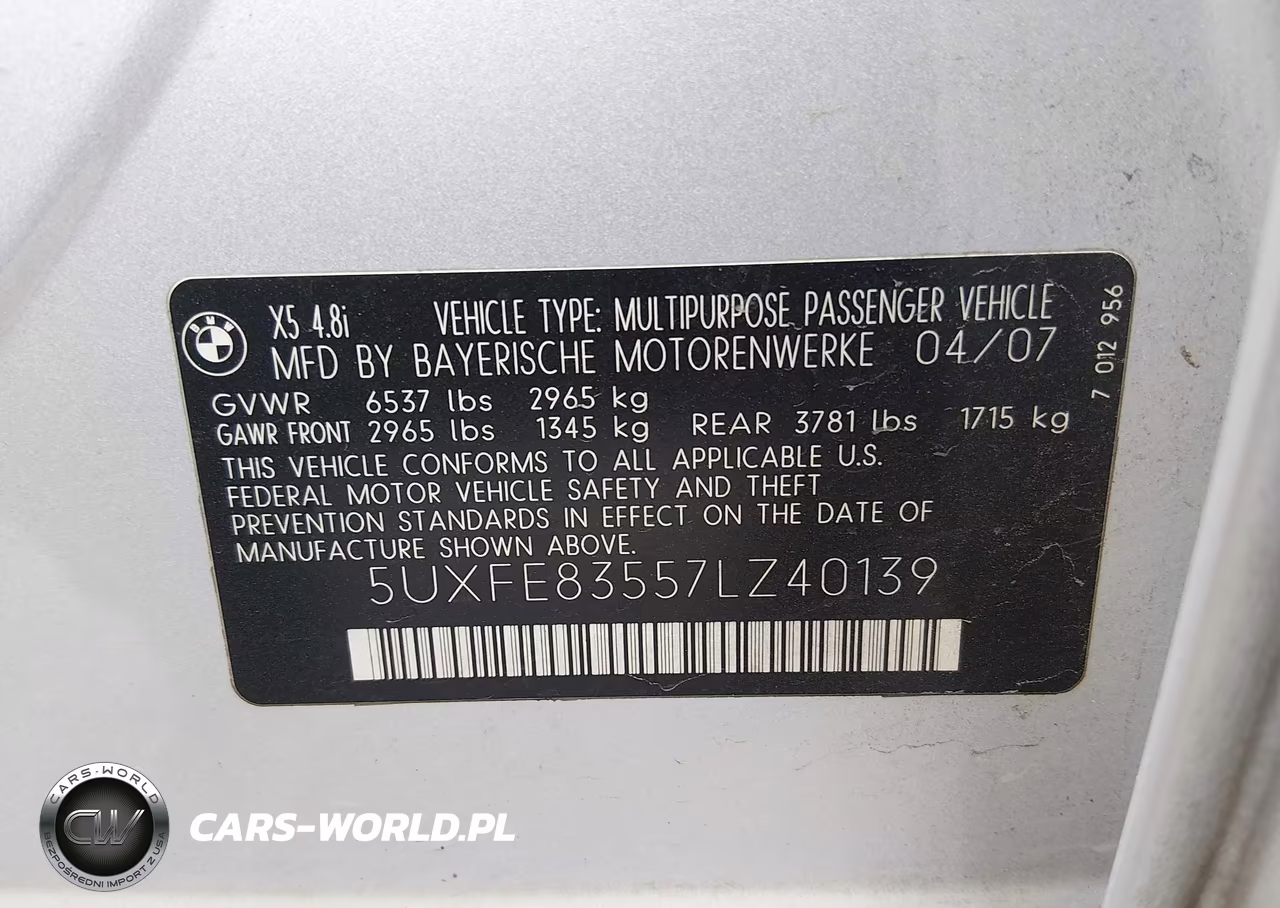 2007 BMW X5 4.8I VIN:5UXFE83557LZ40139 - 9