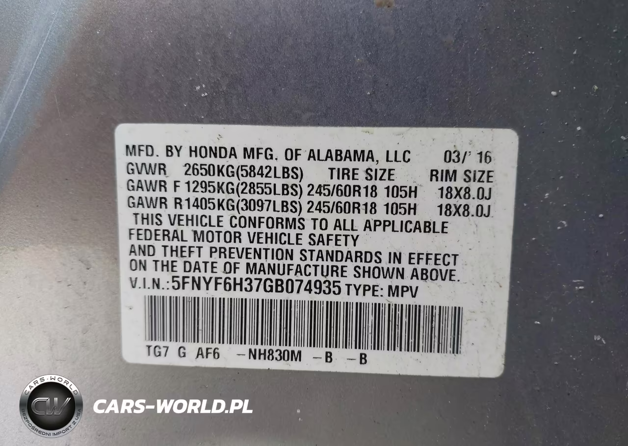 2016 Honda Pilot Ex VIN:5FNYF6H37GB074935 - 9