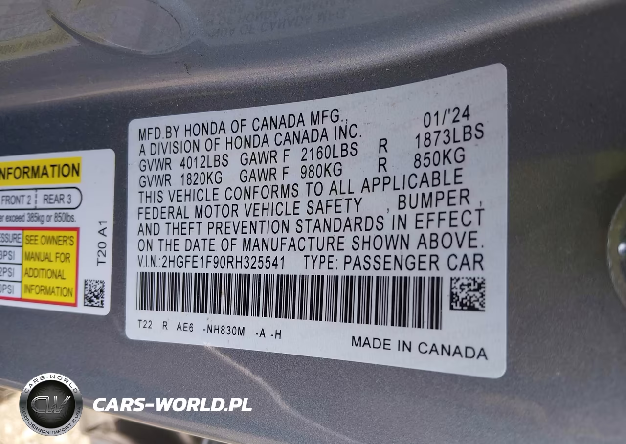 2024 Honda Civic Touring VIN:2HGFE1F90RH325541 - 9