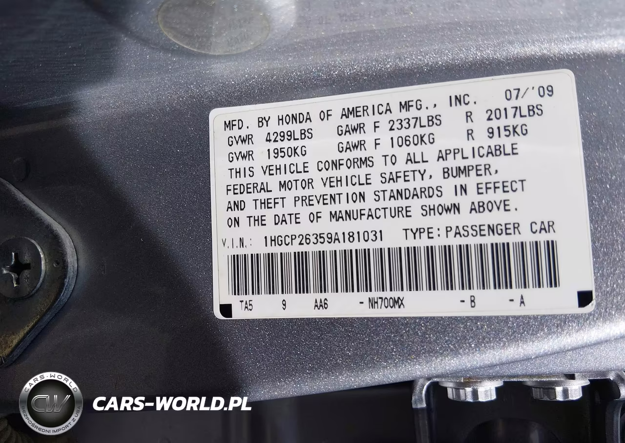 2009 Honda Accord 2.4 Lx VIN:1HGCP26359A181031 - 9