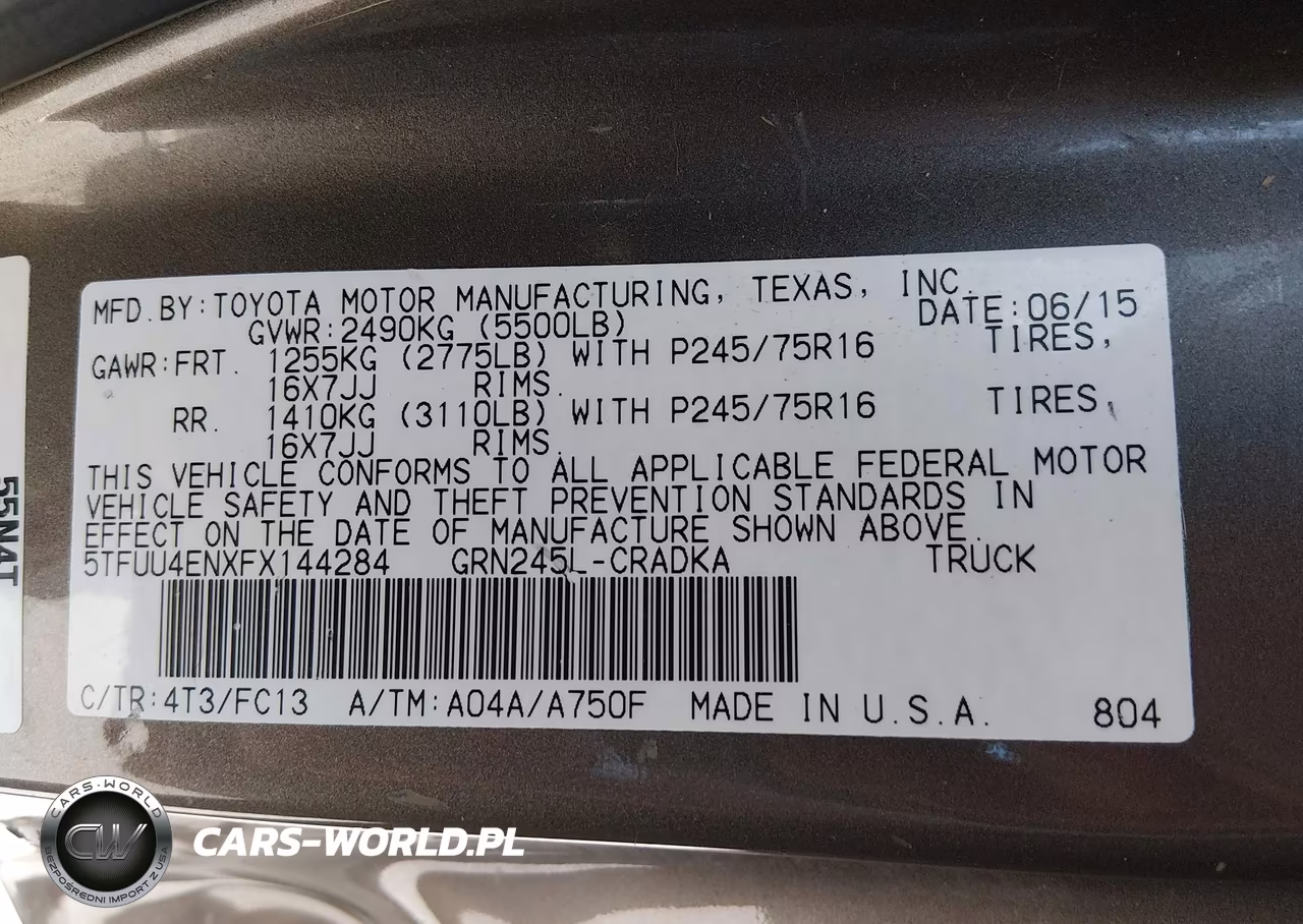 2015 Toyota Tacoma Base V6 VIN:5TFUU4ENXFX144284 - 9