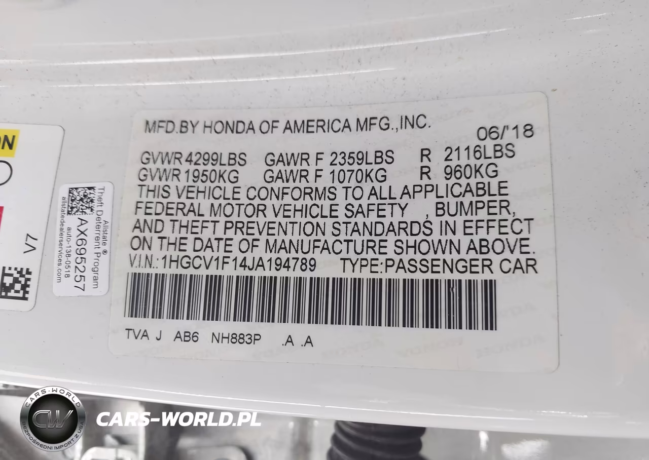 2018 Honda Accord Lx VIN:1HGCV1F14JA194789 - 9