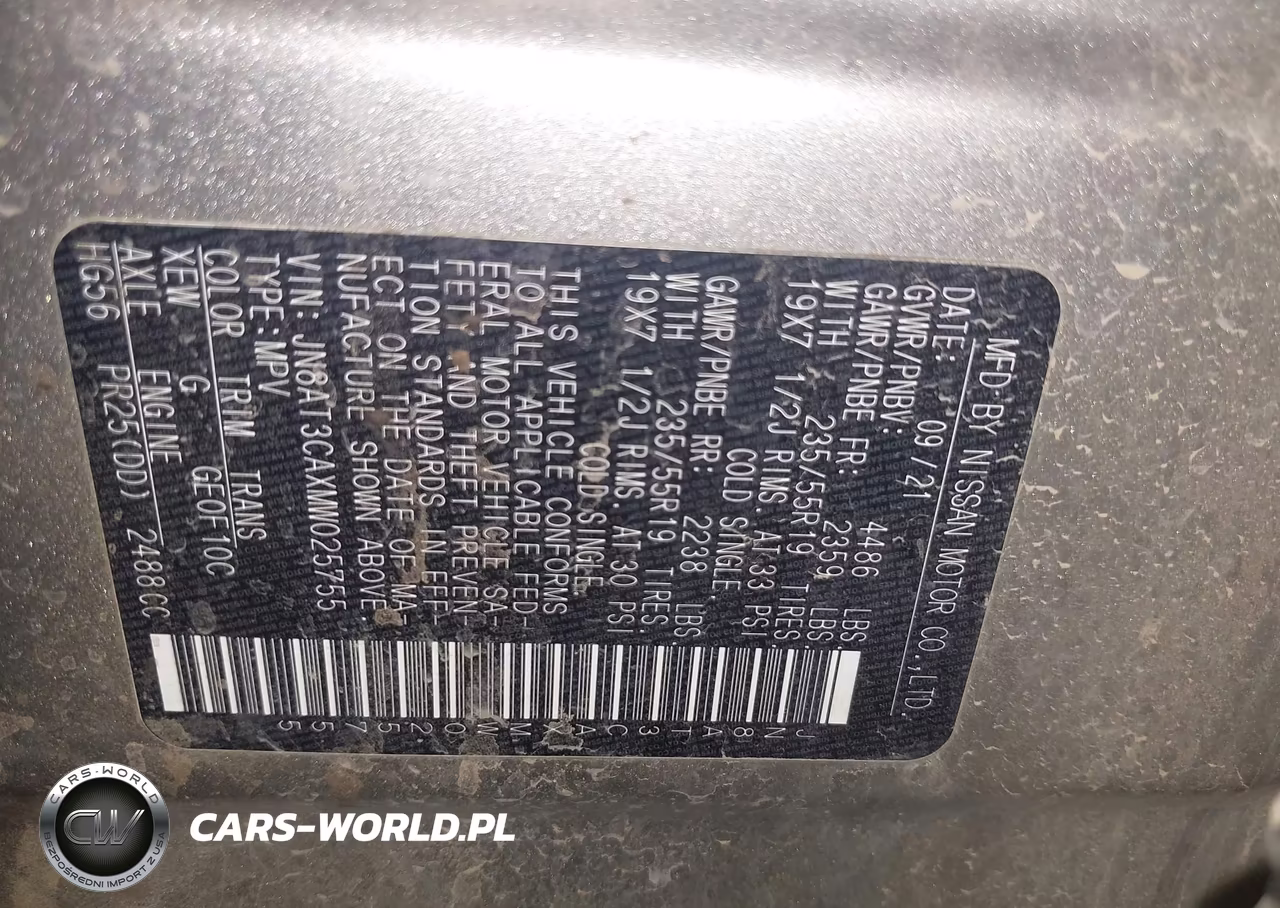 2021 Nissan Rogue Sl Fwd VIN:JN8AT3CAXMW025755 - 9