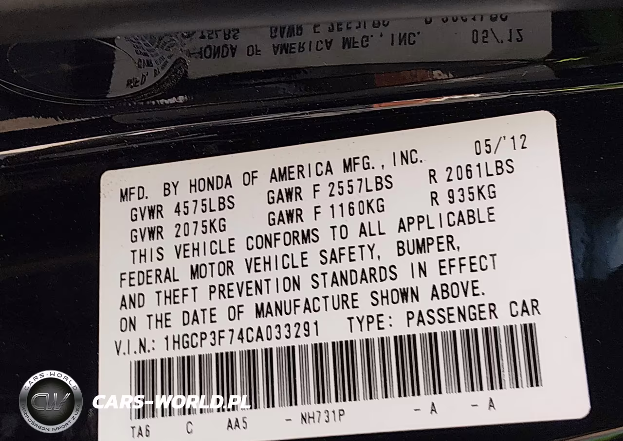 2012 Honda Accord 3.5 Ex VIN:1HGCP3F74CA033291 - 9