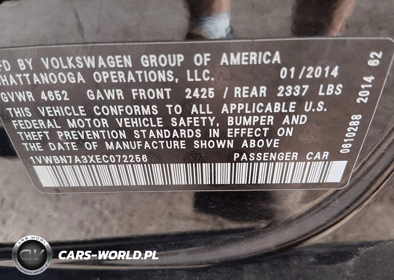 2014 Volkswagen Passat 2.0L Tdi Se VIN:1VWBN7A3XEC072256 - 9