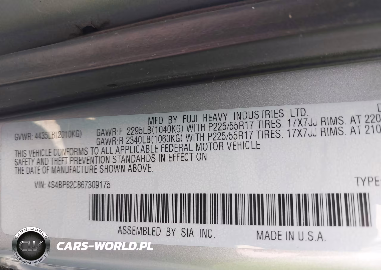 2006 Subaru Outback 2.5I Limited VIN:4S4BP62C867309175 - 9