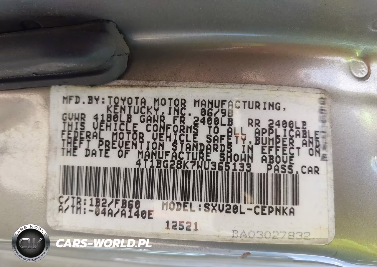 1998 Toyota Camry Le VIN:4T1BG28K7WU365133 - 9