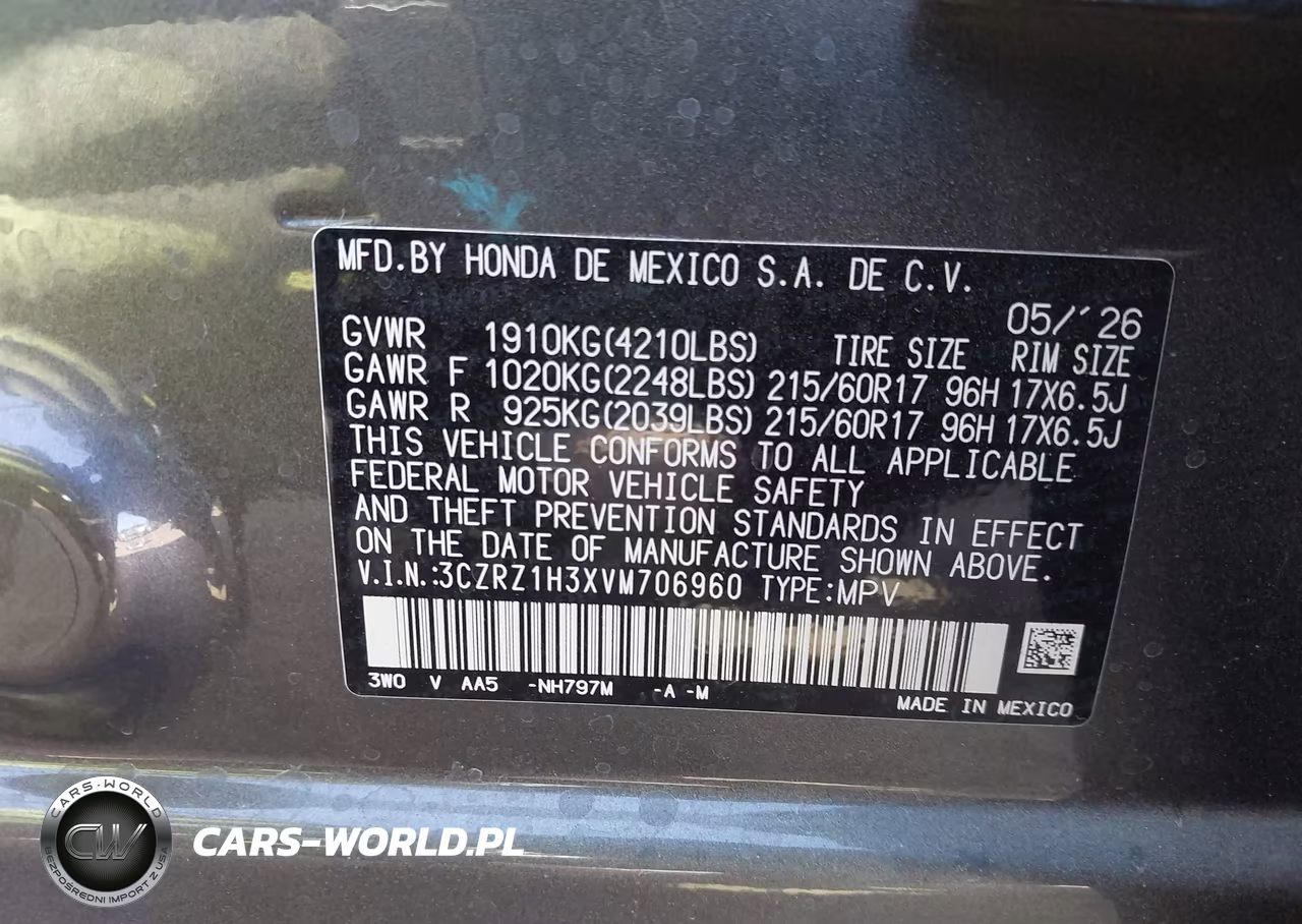 2027 Honda Hr-V Lx 2Wd VIN:3CZRZ1H3XVM706960 - 9