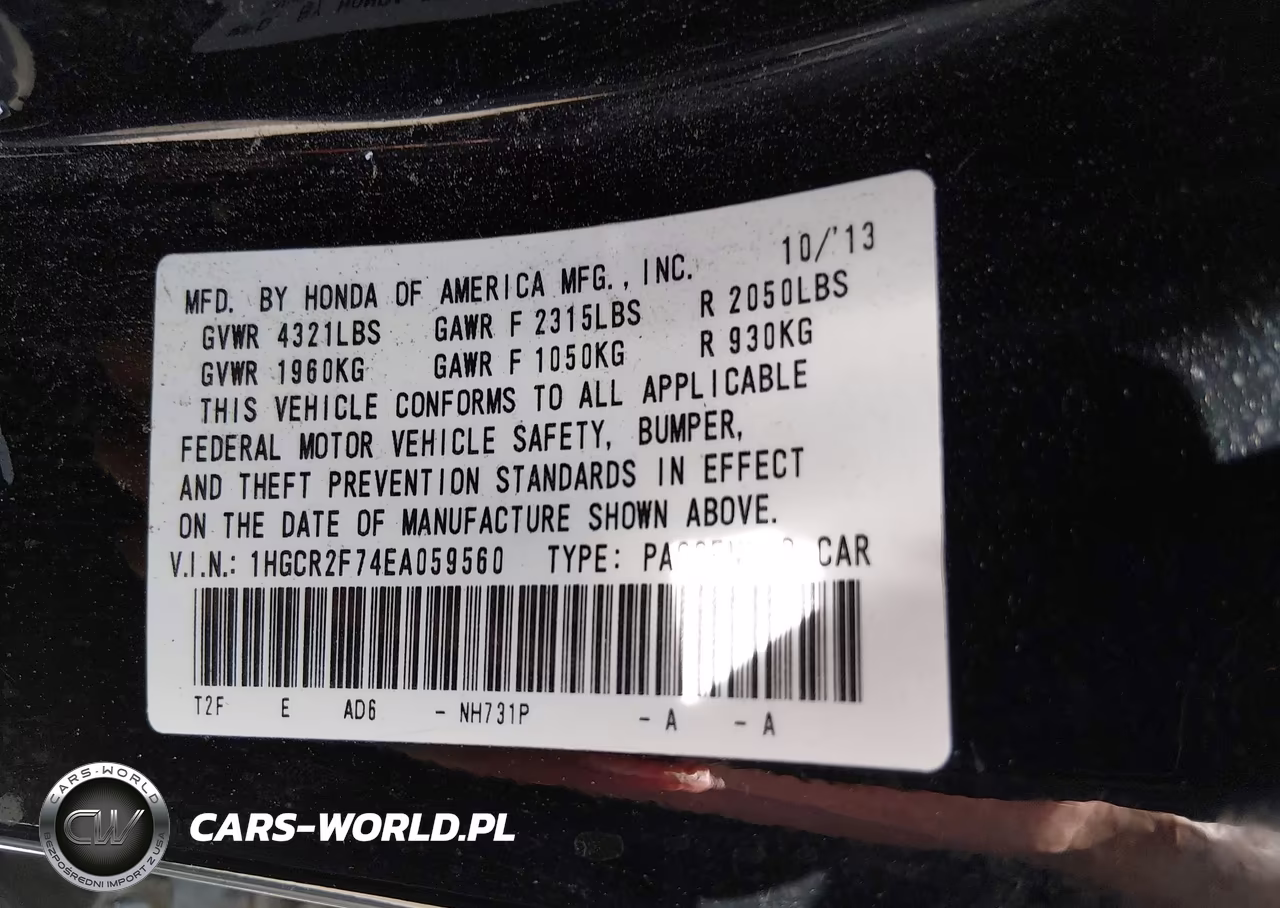 2014 Honda Accord Ex VIN:1HGCR2F74EA059560 - 9