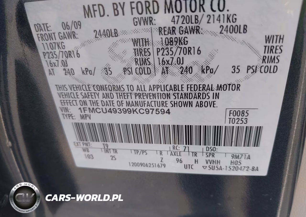 2009 Ford Escape Hybrid VIN:1FMCU49399KC97594 - 9