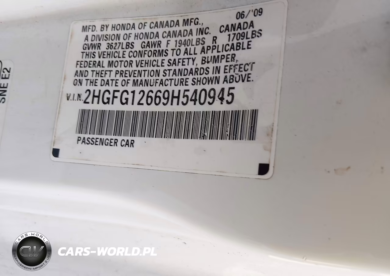 2009 HONDA CIVIC LX VIN:2HGFG12669H540945 - 9