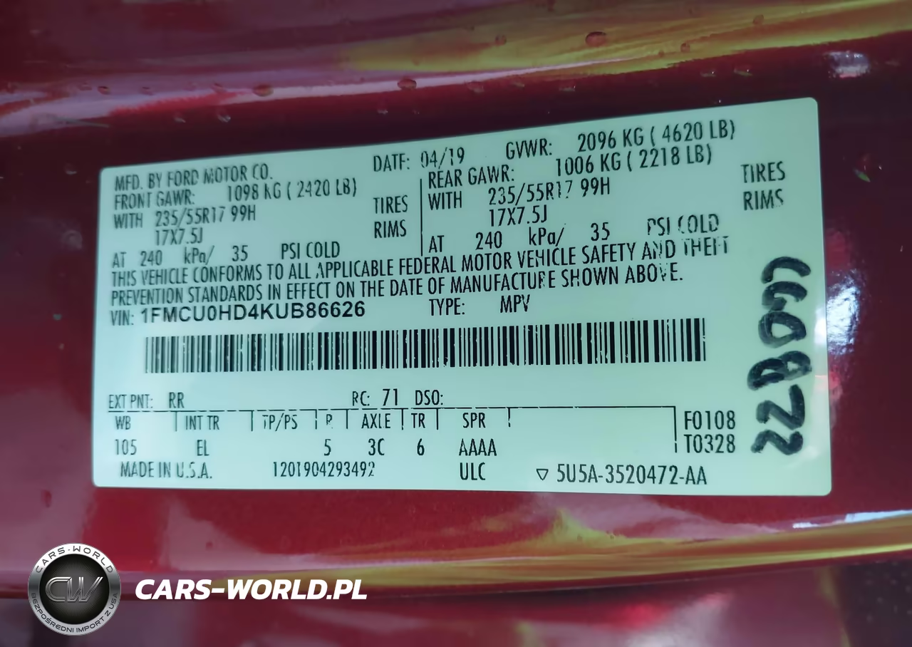 2019 Ford Escape Sel VIN:1FMCU0HD4KUB86626 - 9