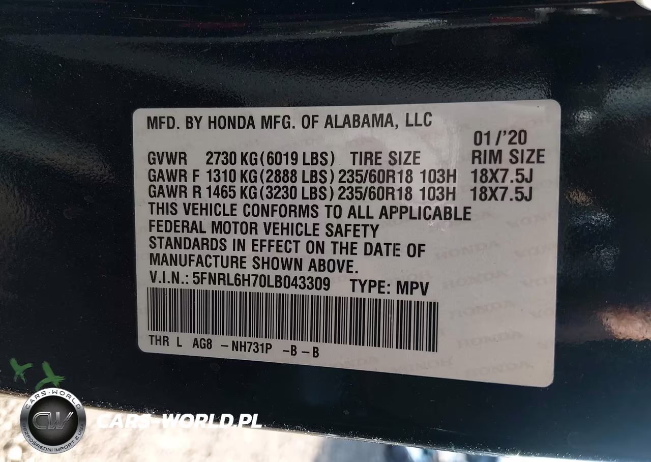 2020 Honda Odyssey Ex-L-Ex-L W-Navi Res VIN:5FNRL6H70LB043309 - 9