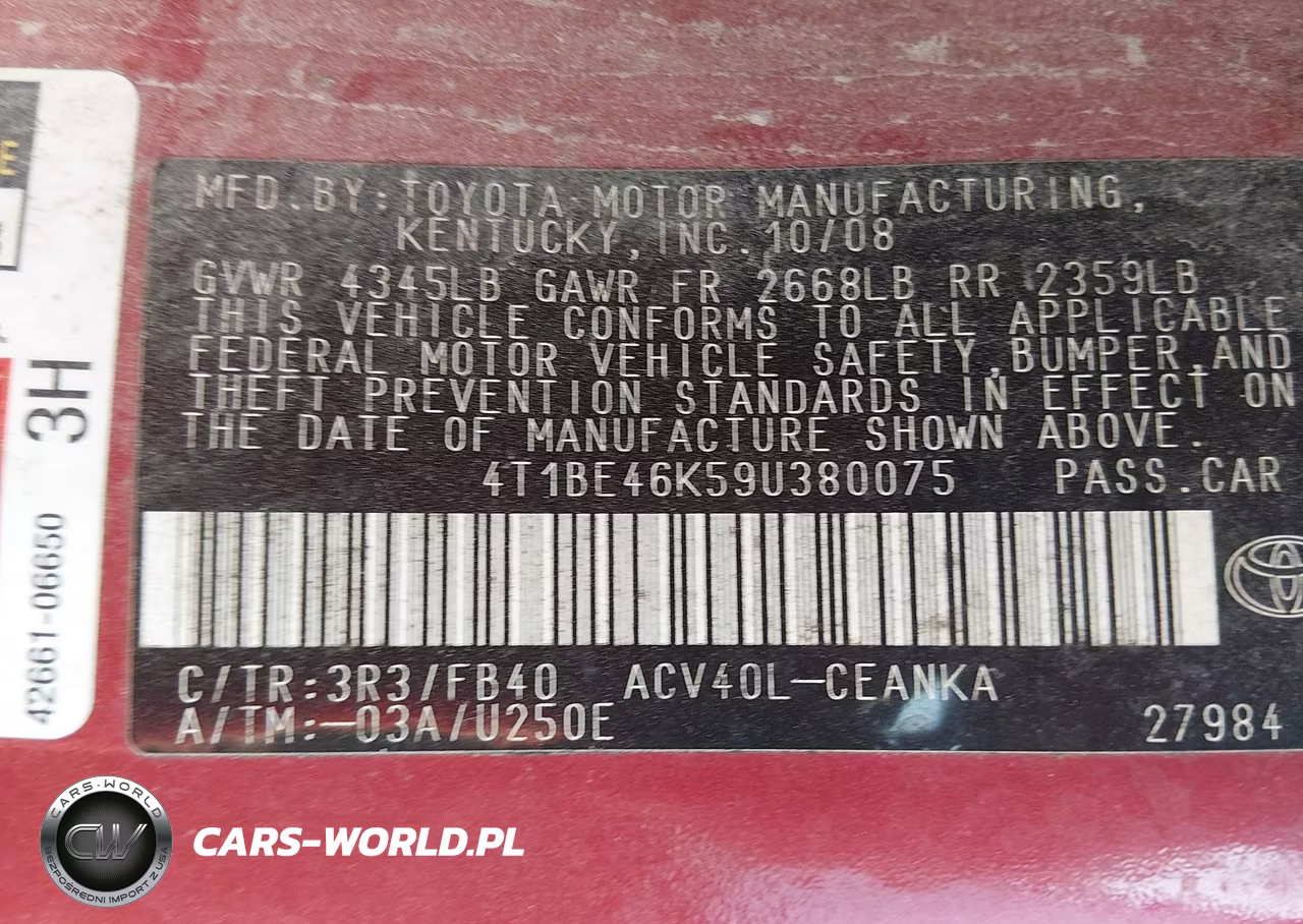 2009 Toyota Camry Le VIN:4T1BE46K59U380075 - 9