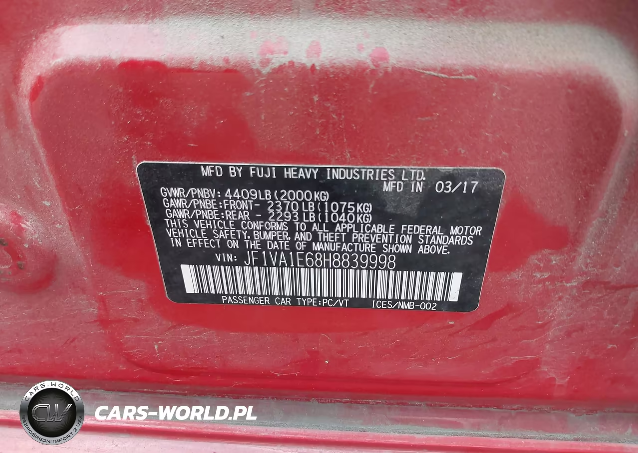2017 Subaru Wrx Premium VIN:JF1VA1E68H8839998 - 9