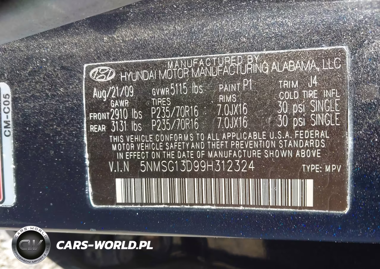 2009 Hyundai Santa Fe Gls VIN:5NMSG13D99H312324 - 9