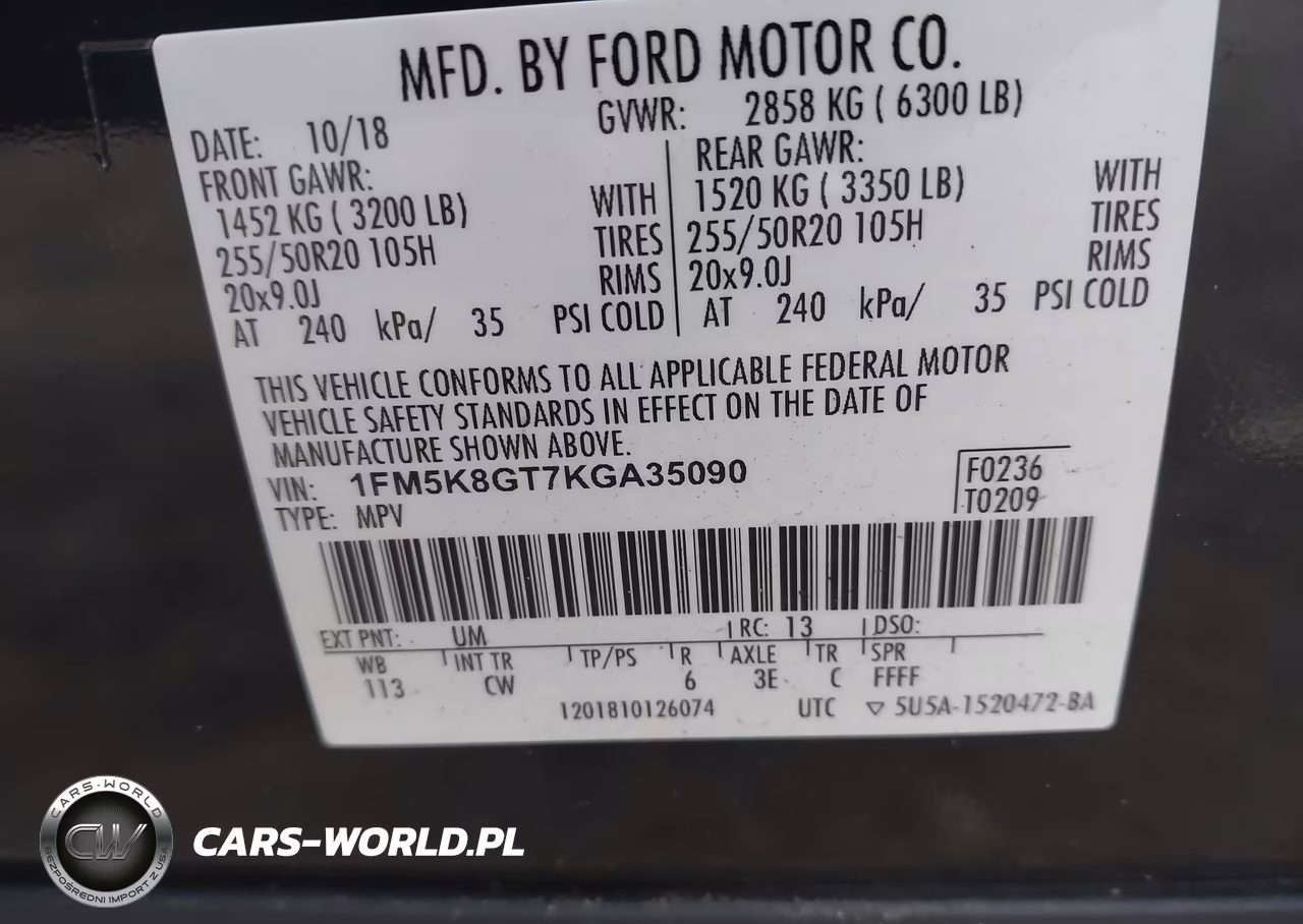 2019 Ford Explorer Sport VIN:1FM5K8GT7KGA35090 - 9