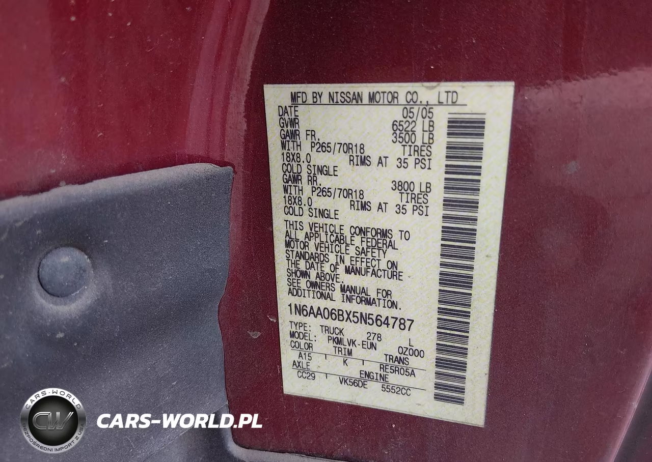 2005 Nissan Titan Le VIN:1N6AA06BX5N564787 - 9