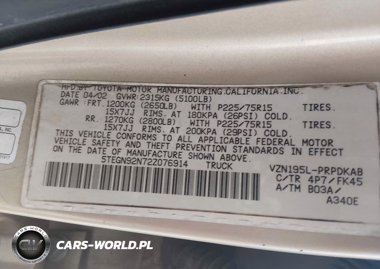 2002 Toyota Tacoma Prerunner V6 VIN:5TEGN92N72Z076914 - 9