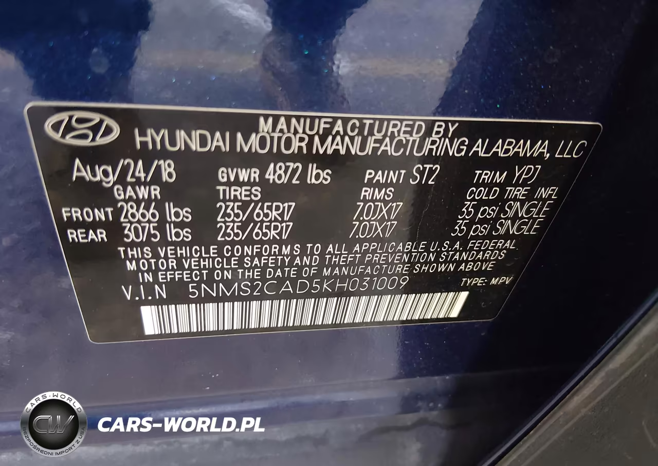 2019 Hyundai Santa Fe Se VIN:5NMS2CAD5KH031009 - 9